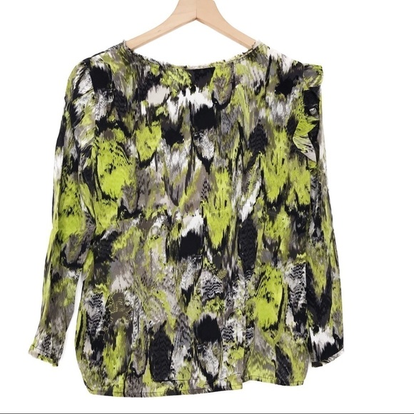 BCBG MAXAZRIA Elma Drape Silk Feather Print Blouse Top S - Picture 3 of 10